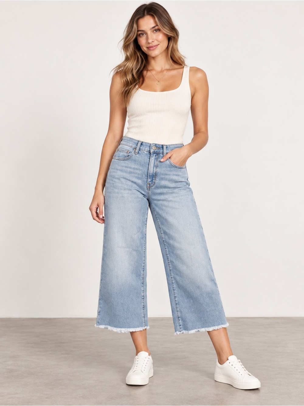 NYDJ Light Blue Relaxed Wide-Leg Cropped Jeans